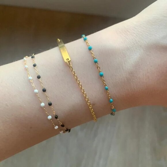 The Alicia Dainty gold turquoise beaded adjustable bracelet jeweled chain - Picture 3 of 5